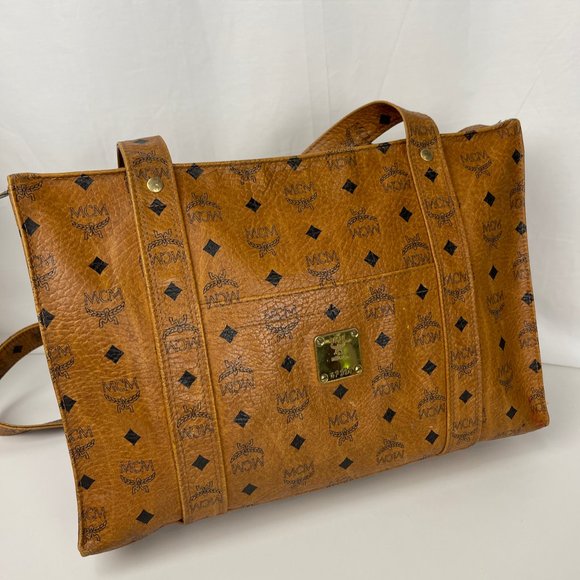 MCM Handbags - MCM Signature Visetos Cognac Large Shoulder Bag